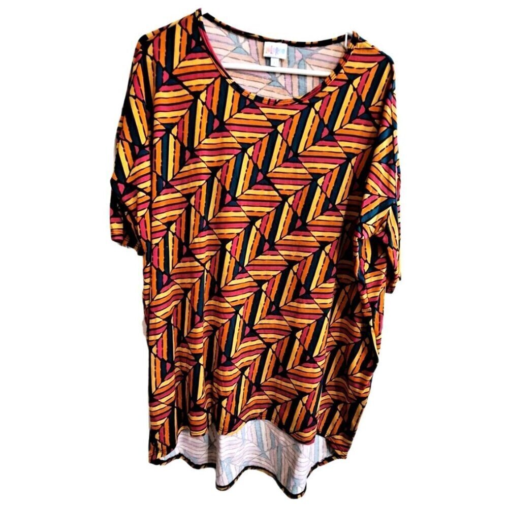LuLaRoe Women's L Multicolor ZigZag Pattern Short Sleeve Tunic